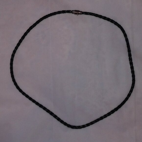 Men's black faux leather necklace 21 inches - Picture 1 of 4